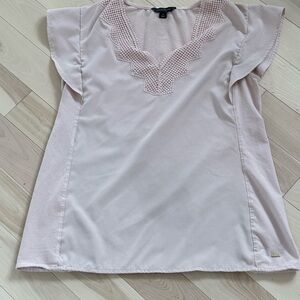 Pink Tommy Hilfiger Satin V-Neck Flutter Sleeve Blouse – Size M